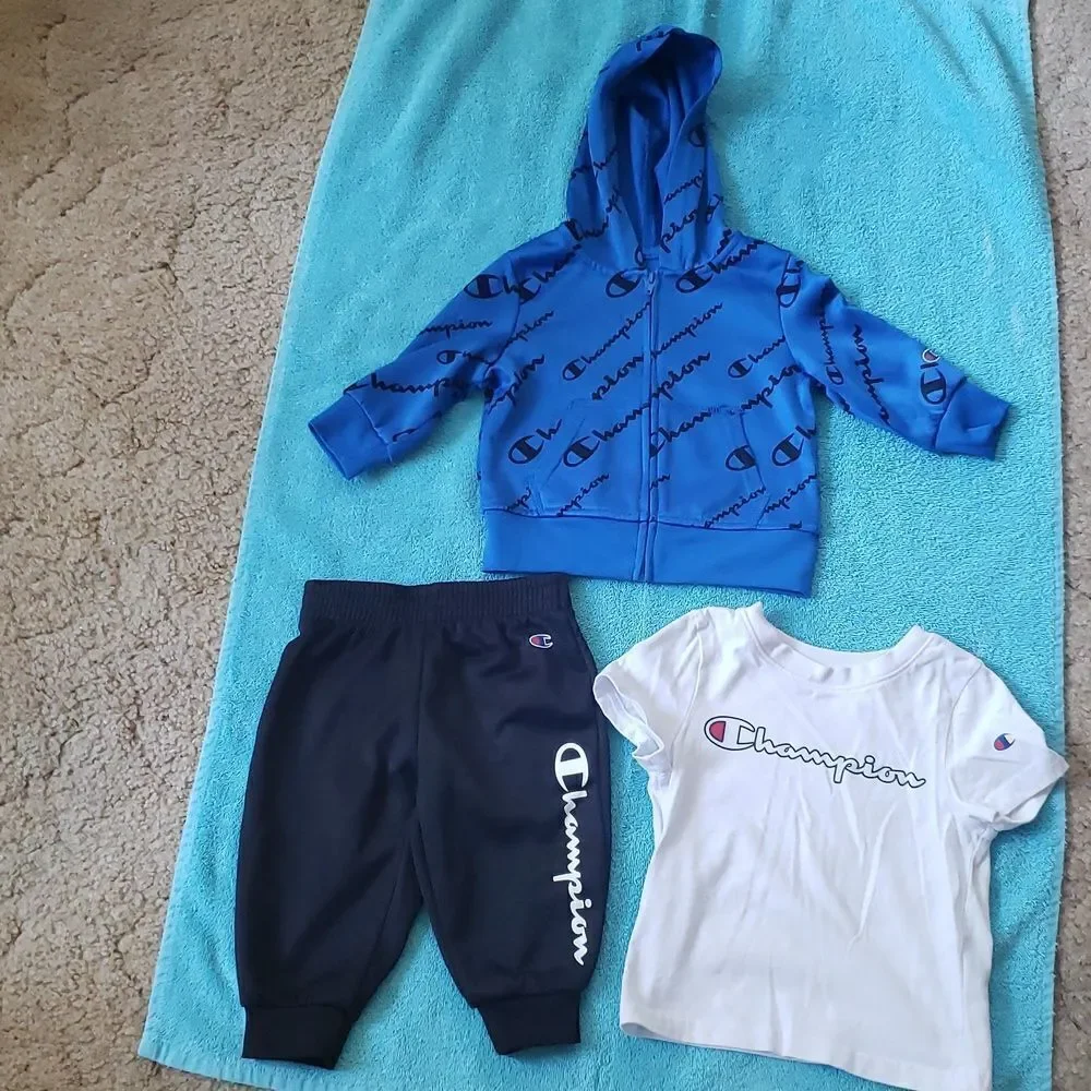 Very Gently Used Champion 3 Pc Set - T-Shirt Pants and Zip Up Hoodie - Sz 18M